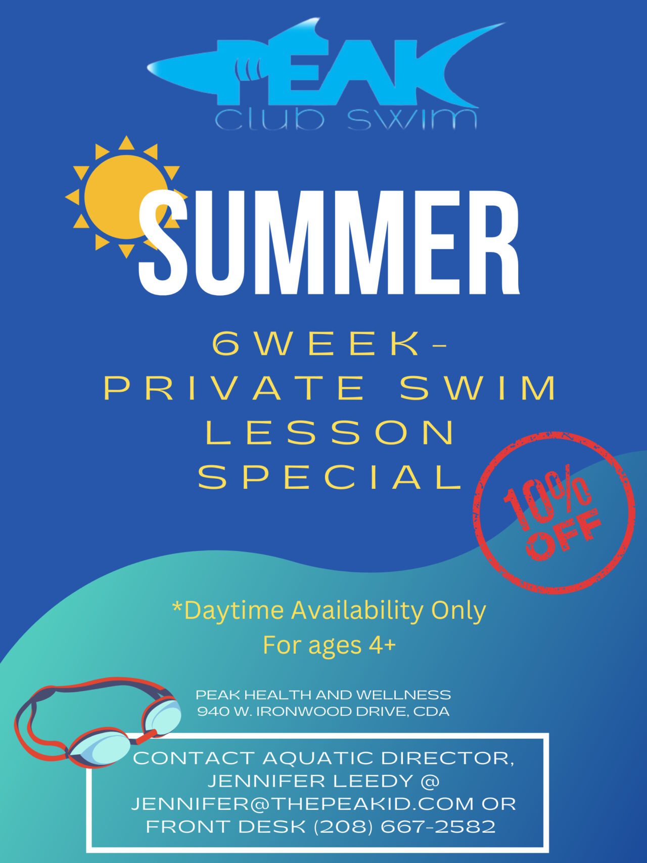 Peak 6 week private swim lesson special poster