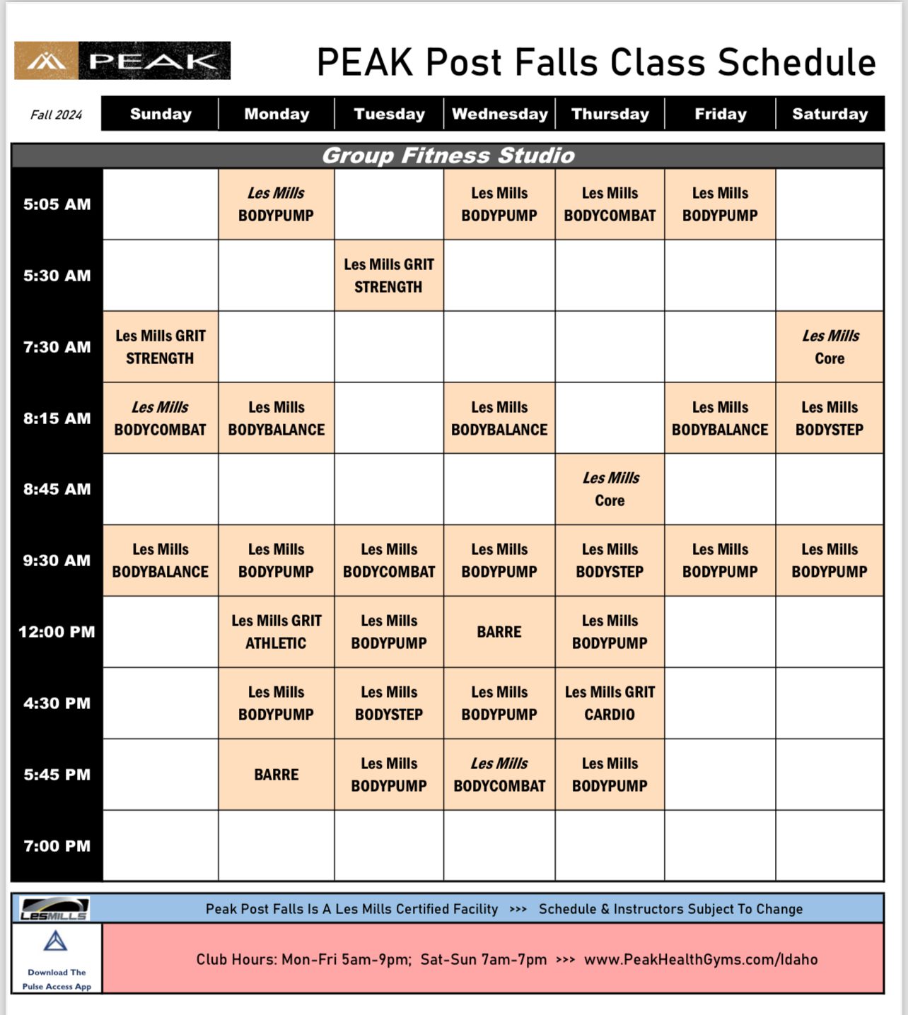 Group Fitness Schedule