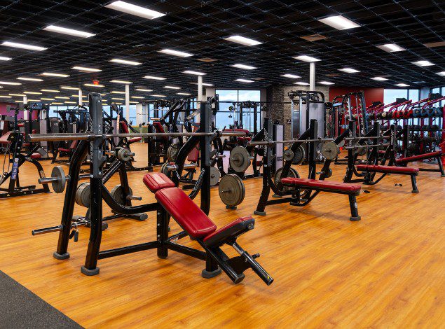 a free weight stength training area at peak health gym in post falls idaho