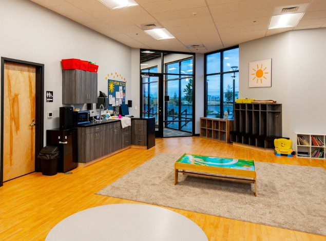 the spacious and clean onsite childcare area at peak health gym in post falls idaho