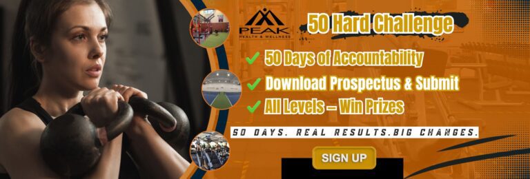 Athlete doing kettlebell workout during the 50 Hard Challenge at Peak Health & Wellness.